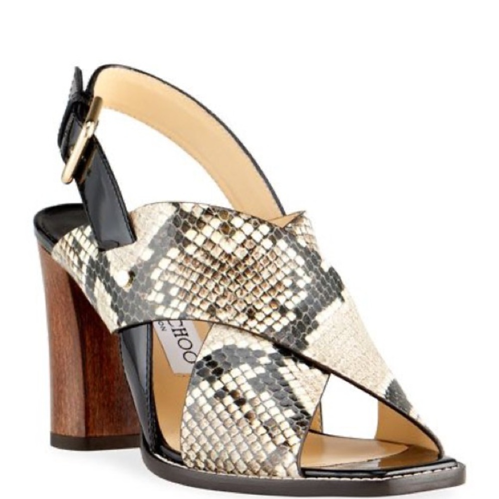 NIB Jimmy Choo Aix 85 Snake Printed Leather Sandals in Dusk